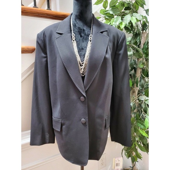 Jones Newyork Womens Black Polyester Two Buttons Single Breasted Blazer Size 22W - Picture 1 of 11